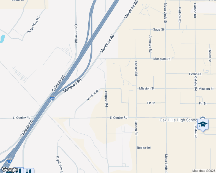 map of restaurants, bars, coffee shops, grocery stores, and more near 7915 Outpost Road in Hesperia