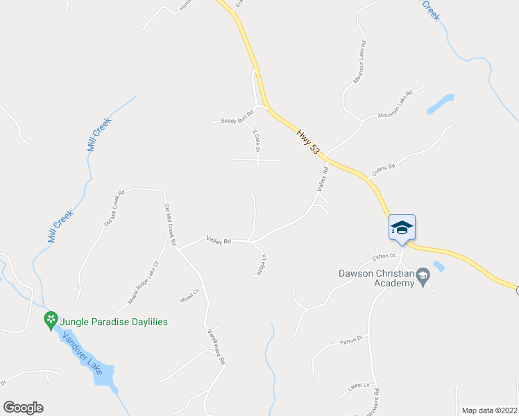 map of restaurants, bars, coffee shops, grocery stores, and more near 432 Valley Road in Dawsonville