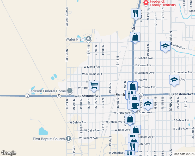 map of restaurants, bars, coffee shops, grocery stores, and more near 510 North 5th Street in Frederick