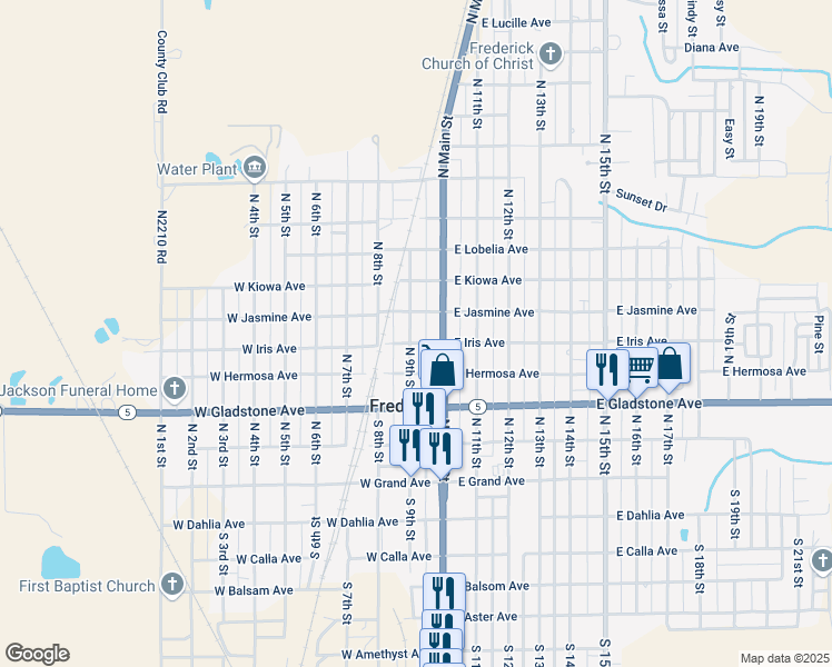 map of restaurants, bars, coffee shops, grocery stores, and more near 504 North 9th Street in Frederick