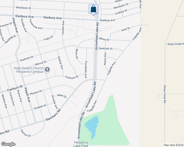 map of restaurants, bars, coffee shops, grocery stores, and more near 7868 Arrowhead Lake Road in Hesperia