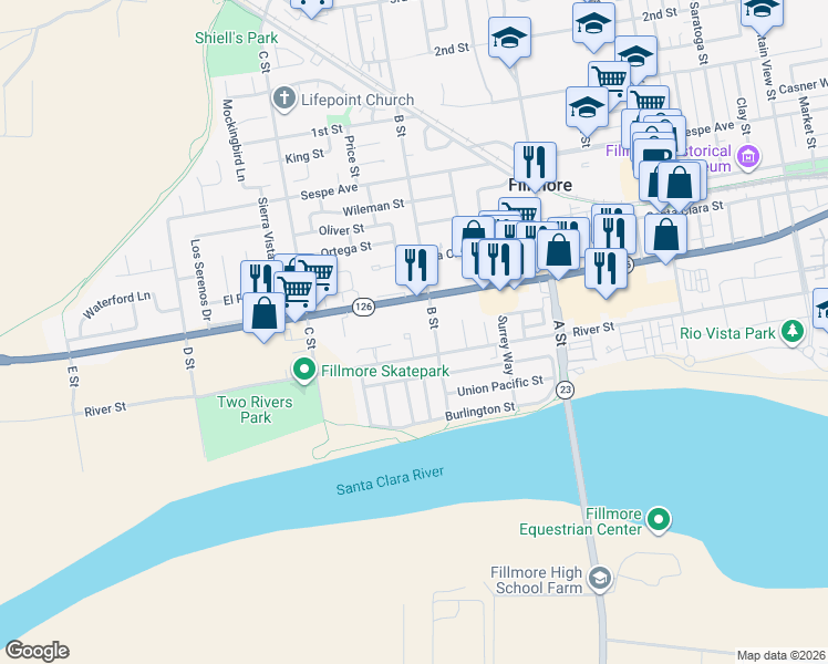 map of restaurants, bars, coffee shops, grocery stores, and more near 900 Ventura Street in Maricopa