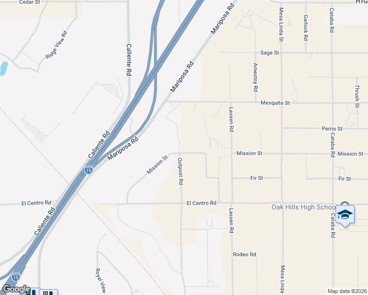 map of restaurants, bars, coffee shops, grocery stores, and more near 7915 Outpost Road in Hesperia