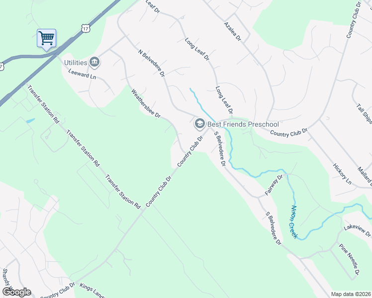 map of restaurants, bars, coffee shops, grocery stores, and more near 2057 Country Club Drive in Hampstead