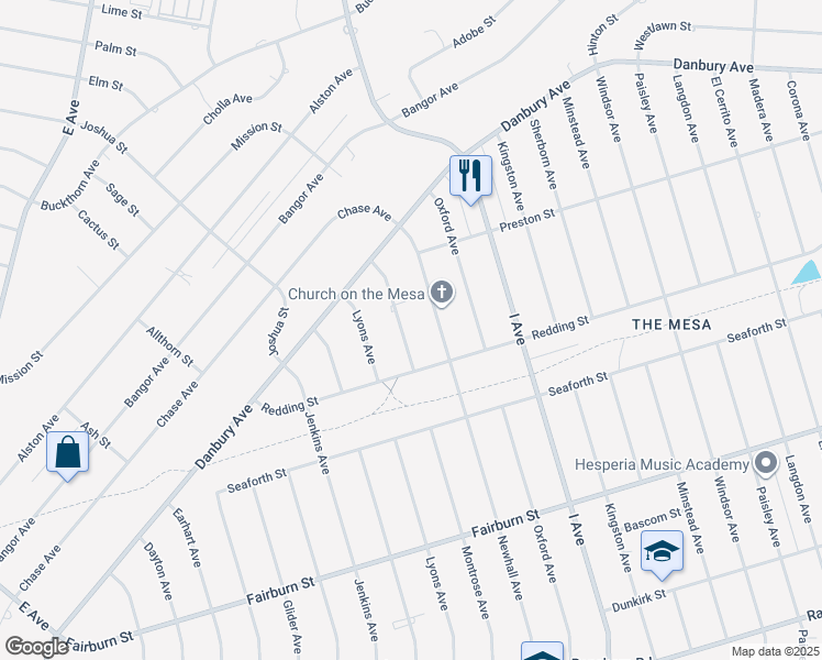 map of restaurants, bars, coffee shops, grocery stores, and more near 7885 Montrose Avenue in Hesperia