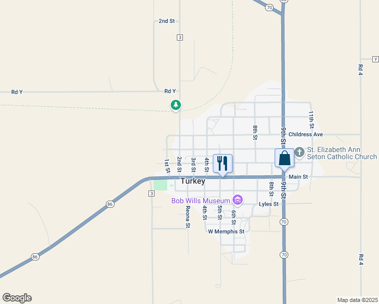 map of restaurants, bars, coffee shops, grocery stores, and more near 405 3rd Street in Turkey