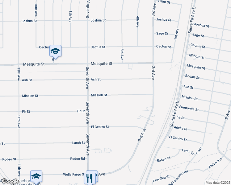 map of restaurants, bars, coffee shops, grocery stores, and more near 15914 Mission Street in Hesperia