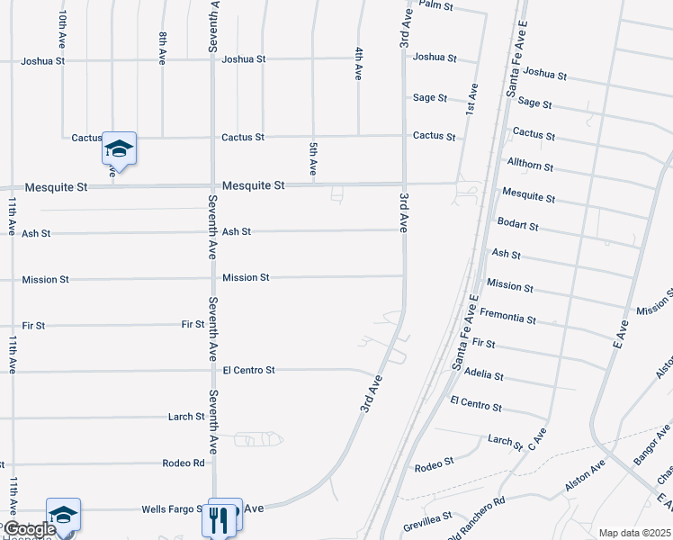 map of restaurants, bars, coffee shops, grocery stores, and more near 16010 Mission Street in Hesperia