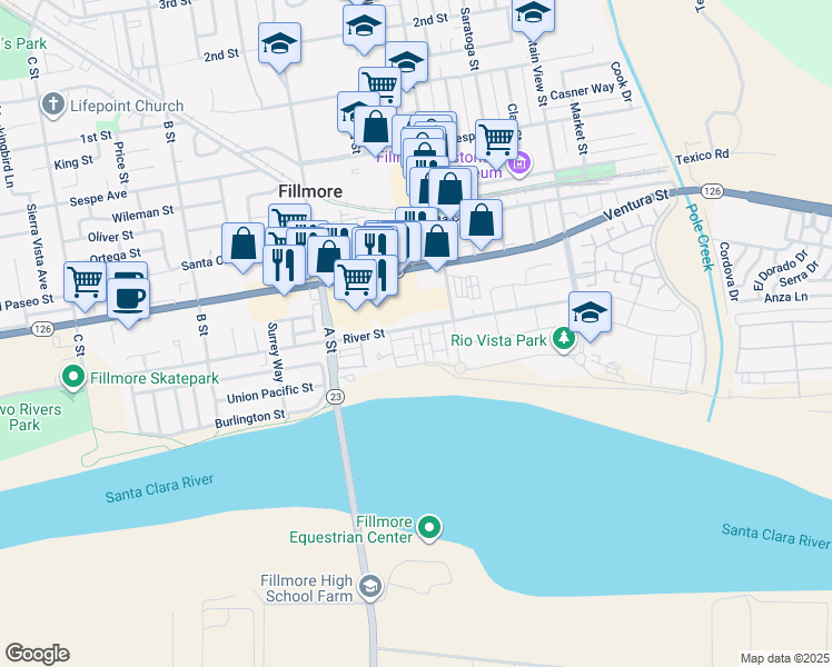 map of restaurants, bars, coffee shops, grocery stores, and more near 89 Willow Street in Fillmore