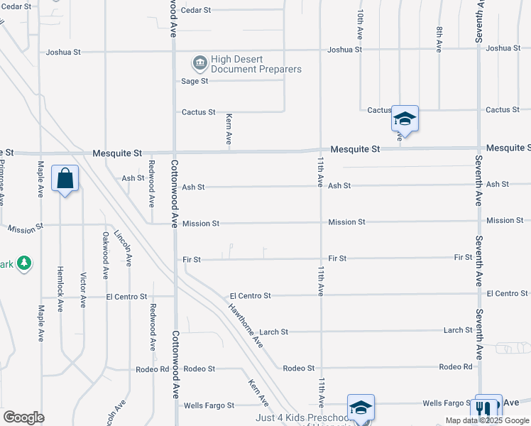 map of restaurants, bars, coffee shops, grocery stores, and more near 15146 Mission Street in Hesperia