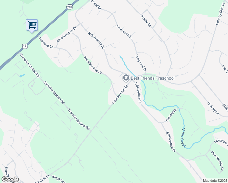 map of restaurants, bars, coffee shops, grocery stores, and more near 2057 Country Club Drive in Hampstead