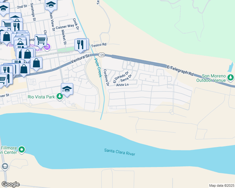 map of restaurants, bars, coffee shops, grocery stores, and more near 154 Azalea Street in Fillmore