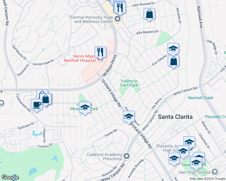 map of restaurants, bars, coffee shops, grocery stores, and more near 25639 Avenida Jolita in Santa Clarita