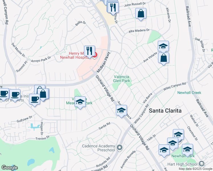 map of restaurants, bars, coffee shops, grocery stores, and more near 23767 Vía Gavola in Santa Clarita