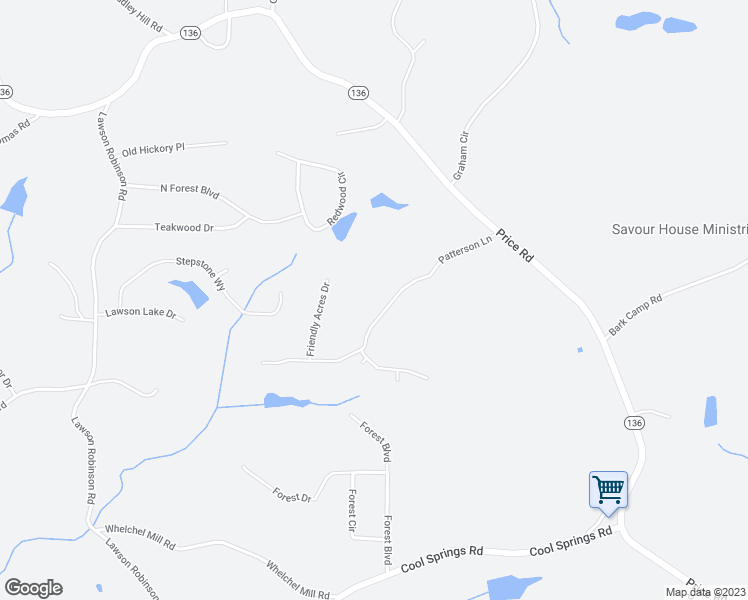 map of restaurants, bars, coffee shops, grocery stores, and more near 4880 Patterson Lane in Gainesville