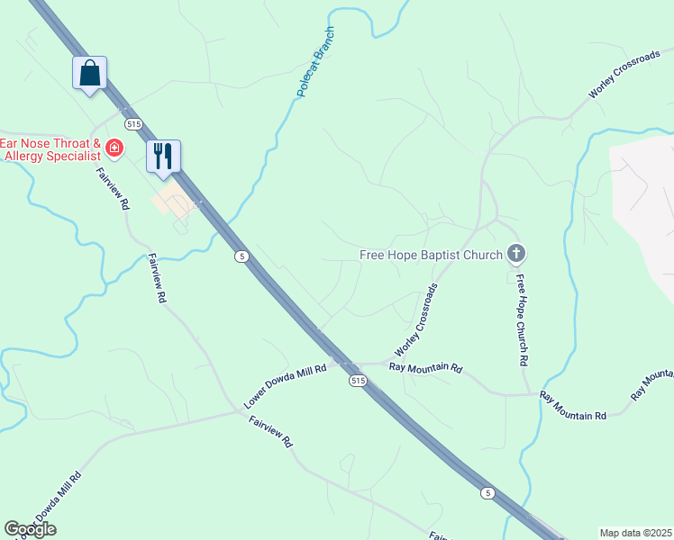 map of restaurants, bars, coffee shops, grocery stores, and more near 115 Copeland Bend in Jasper