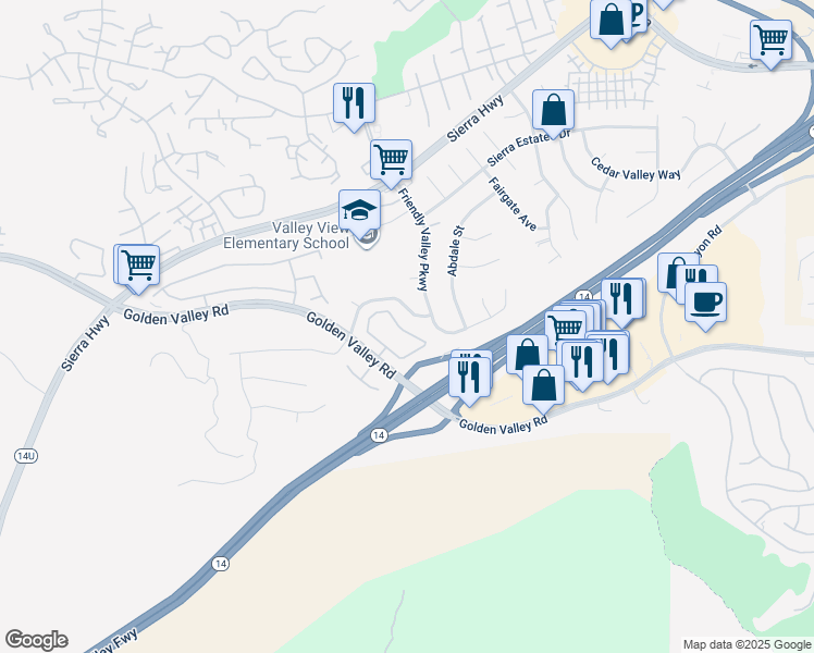 map of restaurants, bars, coffee shops, grocery stores, and more near 19329 Santa Maria Drive in Santa Clarita