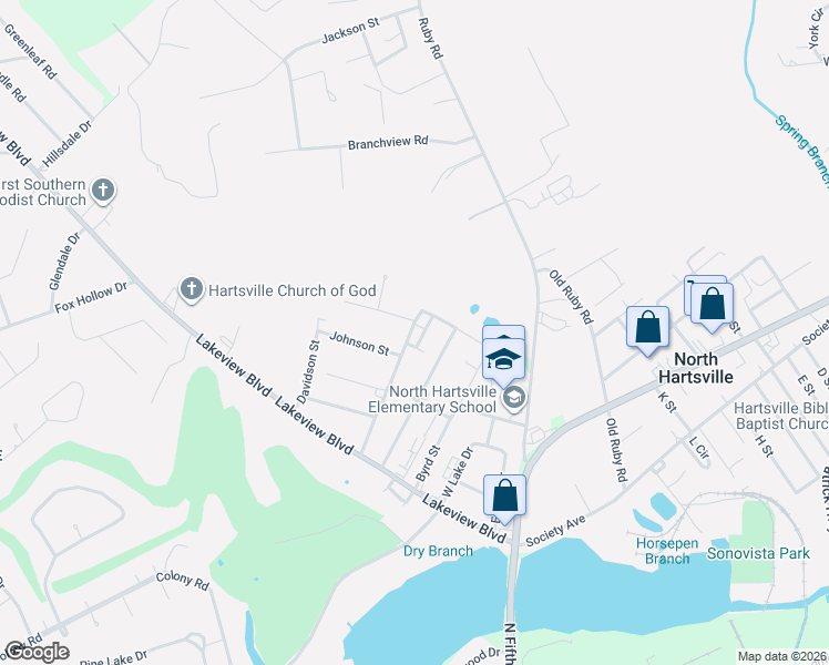 map of restaurants, bars, coffee shops, grocery stores, and more near 1127 Franklin Street in Hartsville