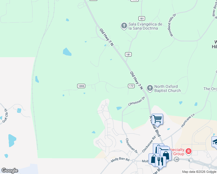 map of restaurants, bars, coffee shops, grocery stores, and more near 35 County Road 172 in Oxford