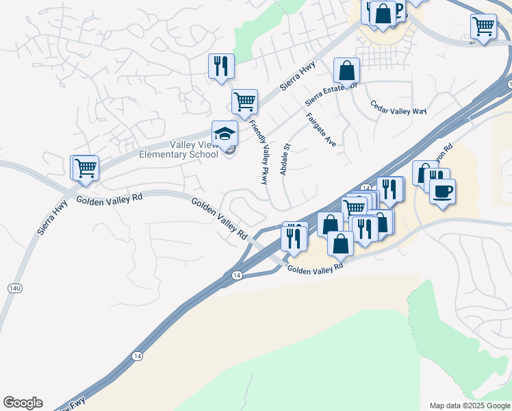 map of restaurants, bars, coffee shops, grocery stores, and more near 19329 Santa Maria Drive in Santa Clarita