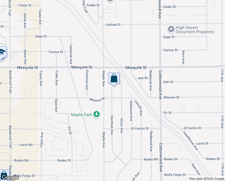 map of restaurants, bars, coffee shops, grocery stores, and more near 7945 Hemlock Ave in Hesperia
