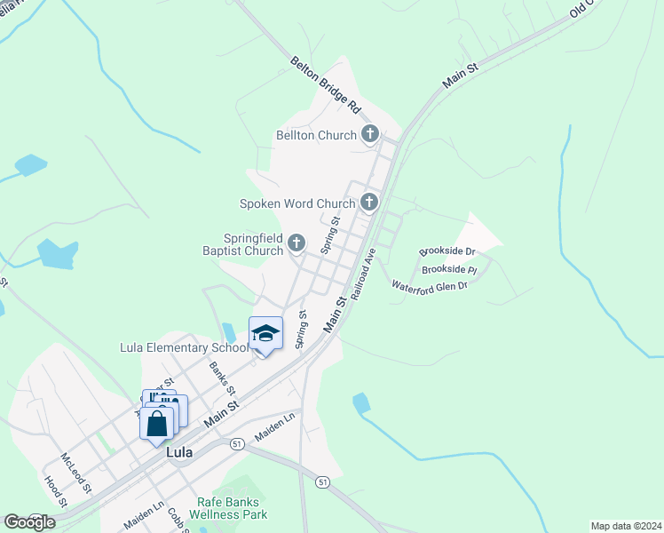 map of restaurants, bars, coffee shops, grocery stores, and more near 6261 Grove Street in Lula