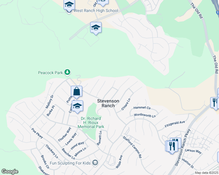 map of restaurants, bars, coffee shops, grocery stores, and more near 26059 Singer Place in Stevenson Ranch
