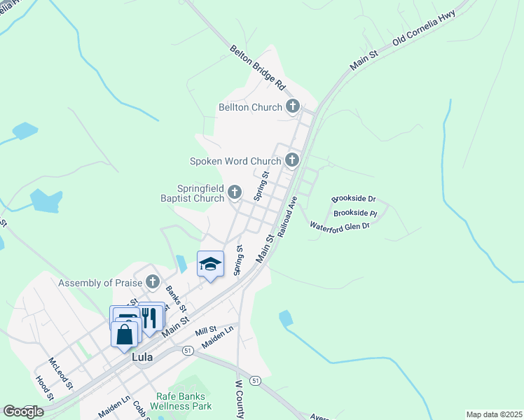 map of restaurants, bars, coffee shops, grocery stores, and more near 6261 Grove Street in Lula
