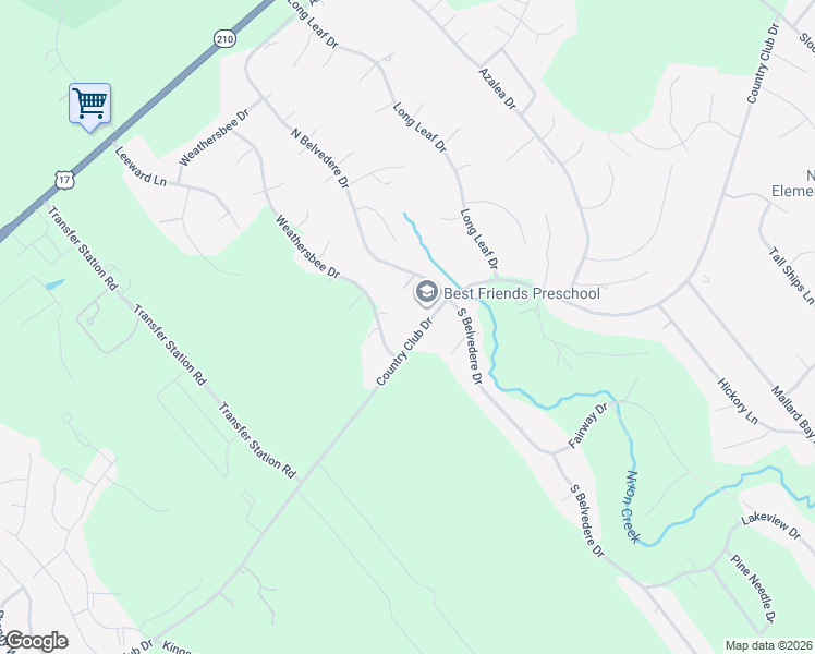 map of restaurants, bars, coffee shops, grocery stores, and more near 2057 Country Club Drive in Hampstead