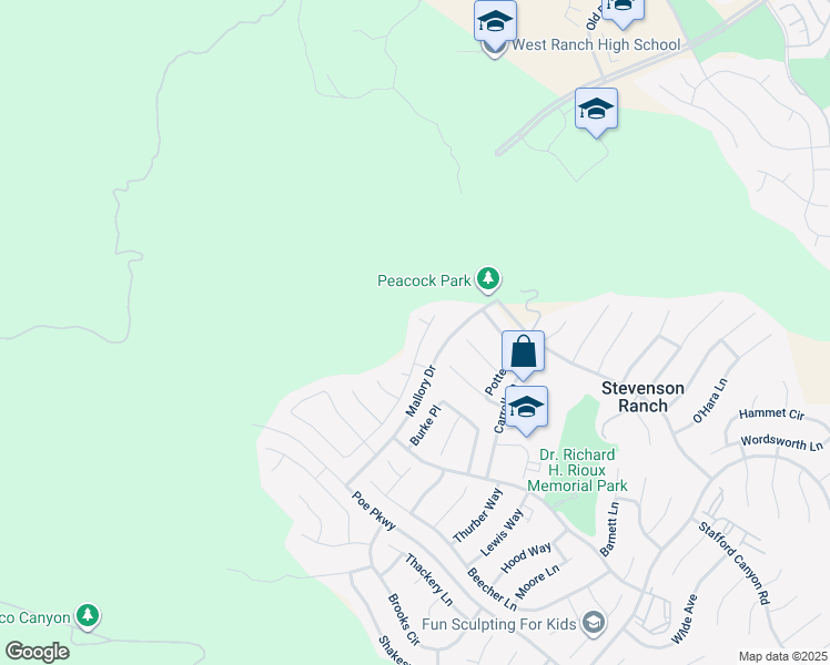 map of restaurants, bars, coffee shops, grocery stores, and more near 26031 Tennyson Lane in Stevenson Ranch