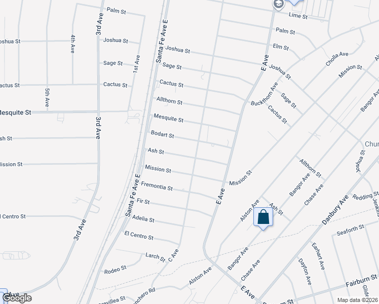 map of restaurants, bars, coffee shops, grocery stores, and more near 16502 Ash Street in Hesperia
