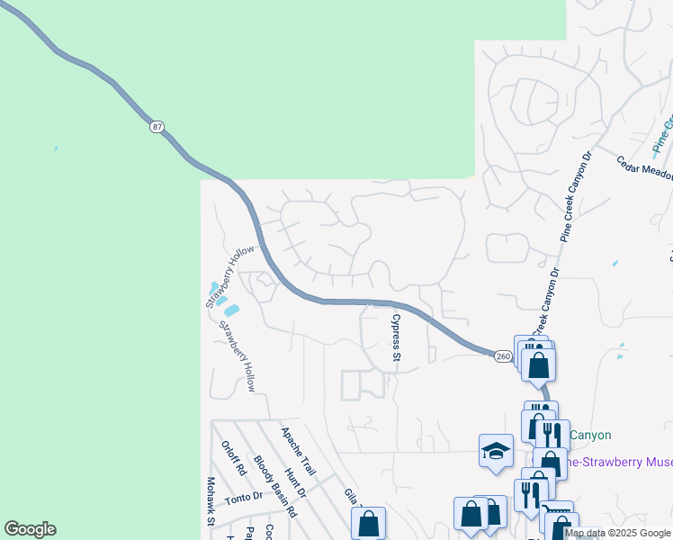 map of restaurants, bars, coffee shops, grocery stores, and more near 4367 Arrowhead Circle in Pine