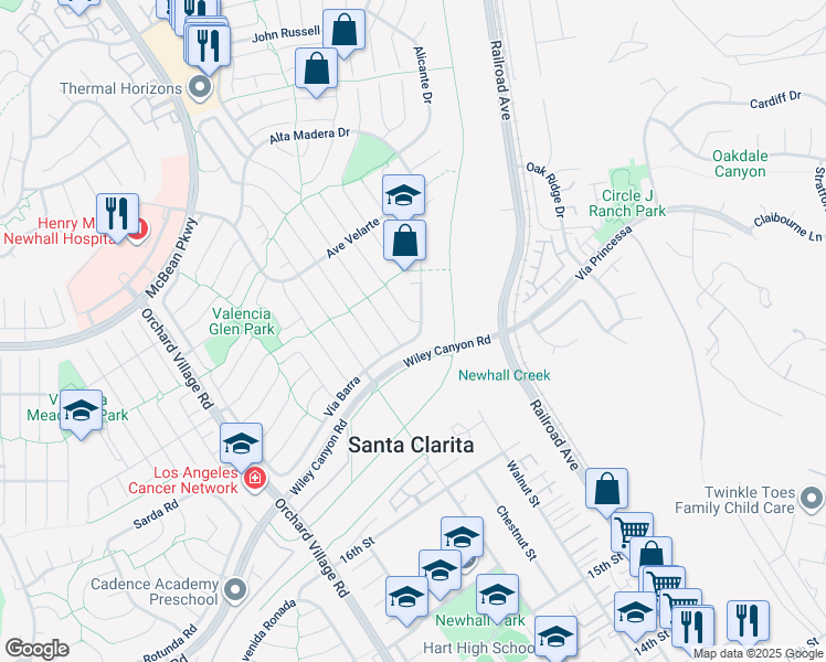 map of restaurants, bars, coffee shops, grocery stores, and more near 23201 Vía Barra in Santa Clarita