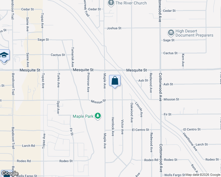 map of restaurants, bars, coffee shops, grocery stores, and more near 7945 Hemlock Avenue in Hesperia