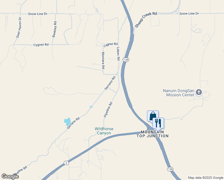 map of restaurants, bars, coffee shops, grocery stores, and more near Whispering Pines Road in Piñon Hills