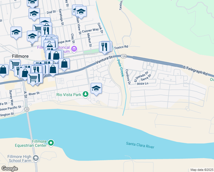 map of restaurants, bars, coffee shops, grocery stores, and more near 188 River Street in Fillmore
