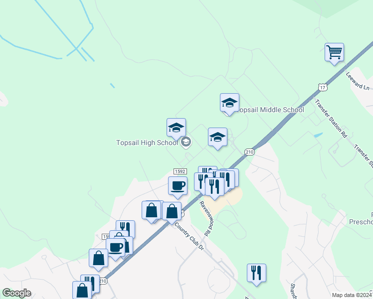 map of restaurants, bars, coffee shops, grocery stores, and more near 245 North Saint Johns Church Road in Hampstead
