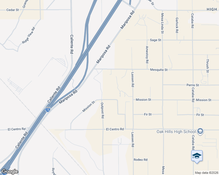 map of restaurants, bars, coffee shops, grocery stores, and more near 12140 Mission Street in Oak Hills