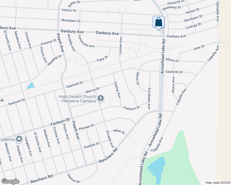 map of restaurants, bars, coffee shops, grocery stores, and more near 7946 Gaylop Avenue in Hesperia