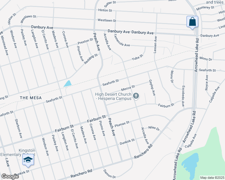 map of restaurants, bars, coffee shops, grocery stores, and more near 18396 Mecca Street in Hesperia