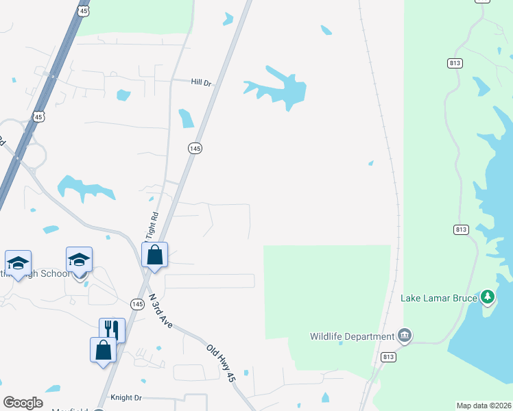 map of restaurants, bars, coffee shops, grocery stores, and more near 154 Northfield Drive in Saltillo
