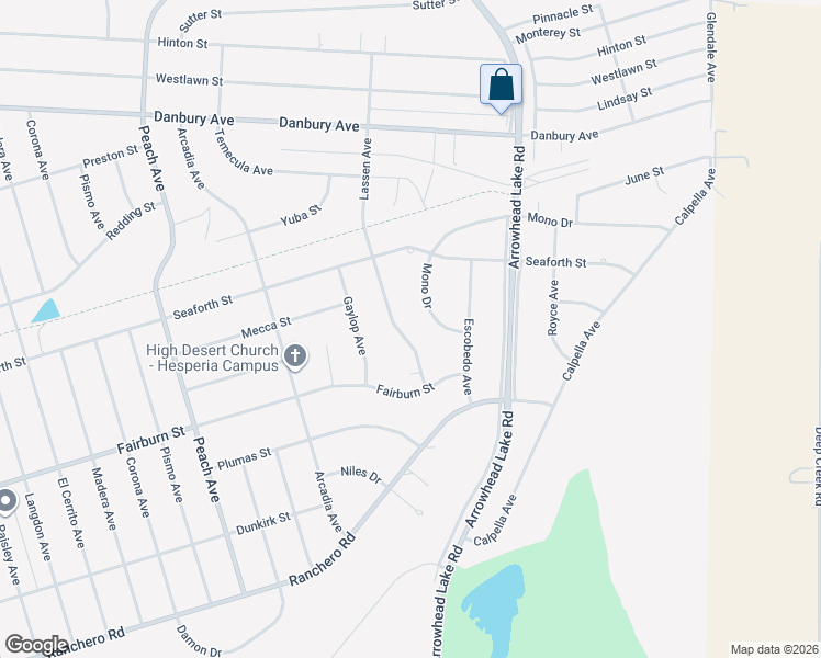 map of restaurants, bars, coffee shops, grocery stores, and more near 7939 Lassen Avenue in Hesperia