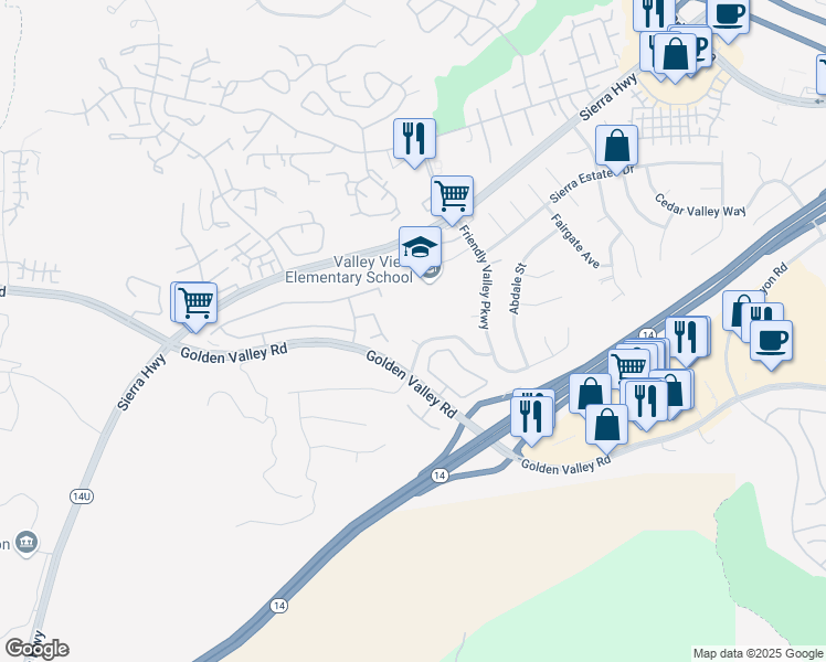 map of restaurants, bars, coffee shops, grocery stores, and more near 26012 Valley Wells Court in Santa Clarita