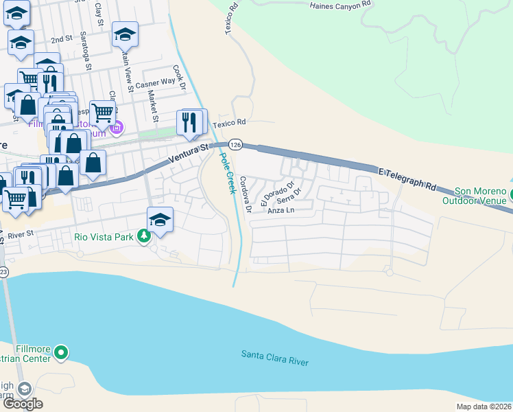 map of restaurants, bars, coffee shops, grocery stores, and more near in Fillmore