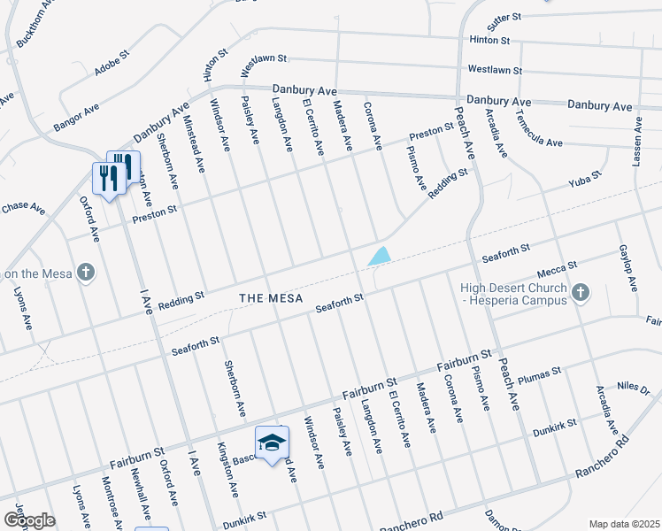 map of restaurants, bars, coffee shops, grocery stores, and more near 8005 Langdon Avenue in Hesperia