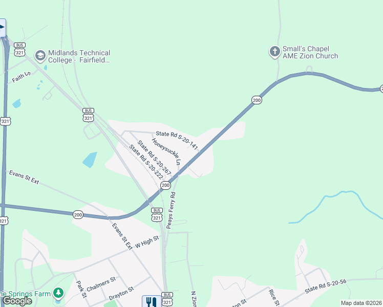 map of restaurants, bars, coffee shops, grocery stores, and more near 70 Honeysuckle Lane in Winnsboro