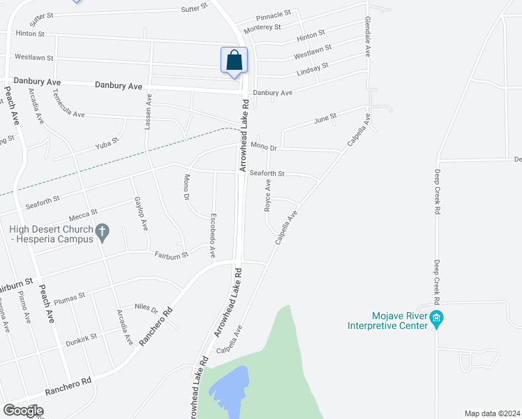 map of restaurants, bars, coffee shops, grocery stores, and more near 7964 Royce Avenue in Hesperia
