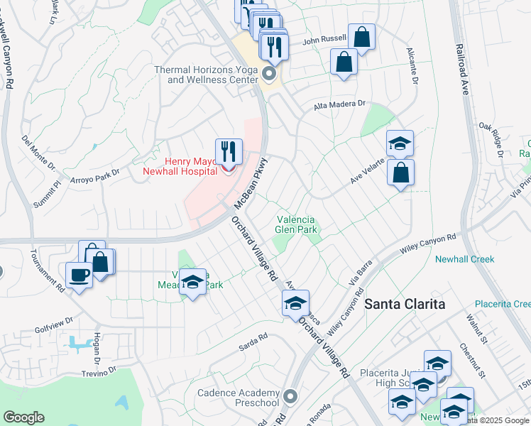 map of restaurants, bars, coffee shops, grocery stores, and more near 23794 Vía Irana in Santa Clarita
