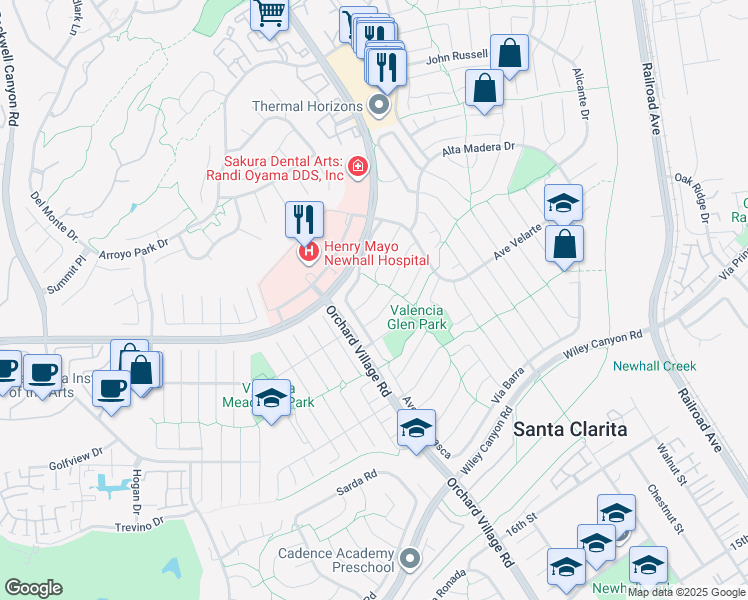 map of restaurants, bars, coffee shops, grocery stores, and more near 23794 Vía Irana in Santa Clarita