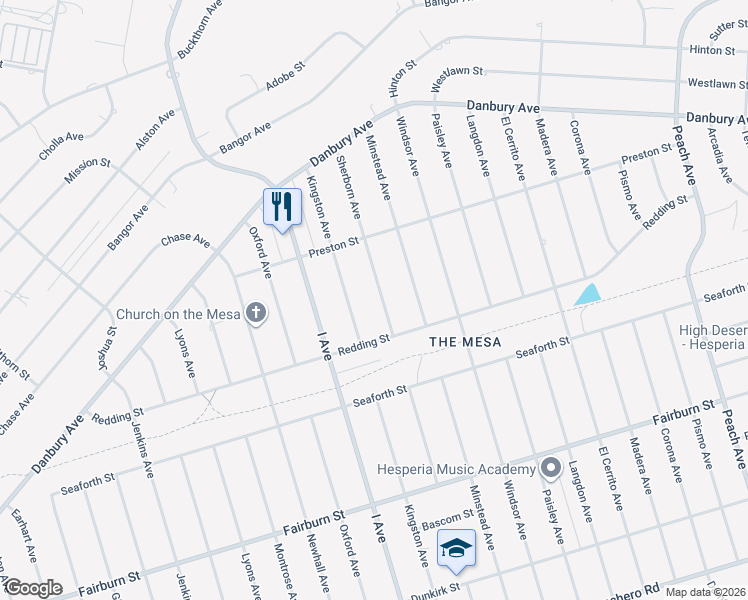 map of restaurants, bars, coffee shops, grocery stores, and more near 7990 Sherborn Avenue in Hesperia